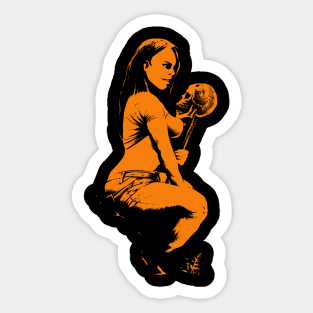 Woman and skull (orange version) Sticker
